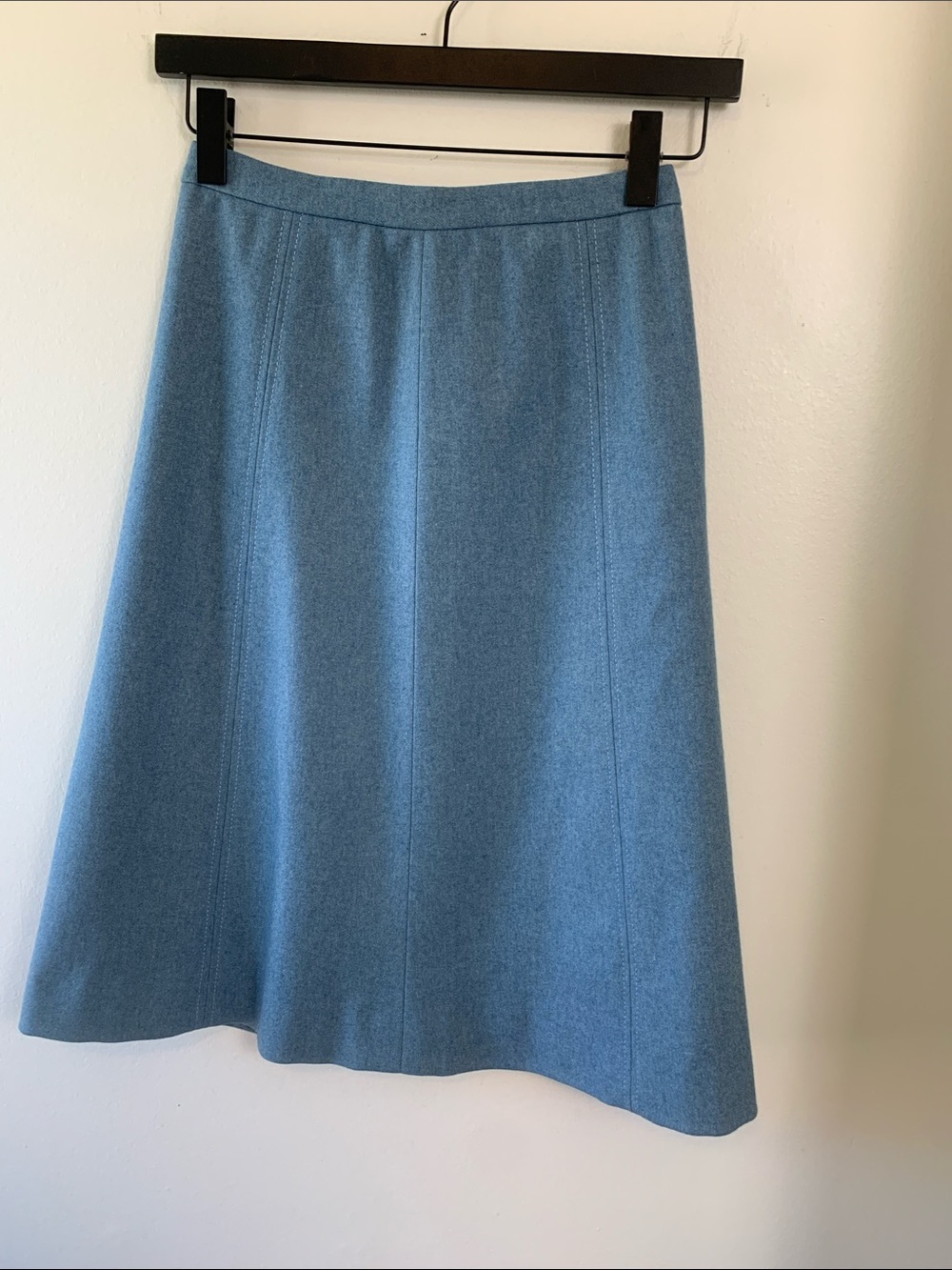 Custom Made 100% Wool Lined Light Blue A-Line Skirt Tailored Quality